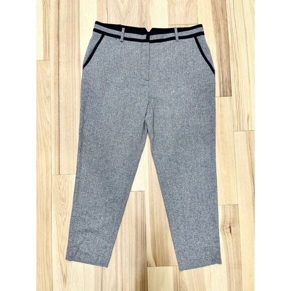 The Fold Gray Herringbone Wool Blend Dress Pants With Black Silk Trim 12 EUC - Picture 1 of 4